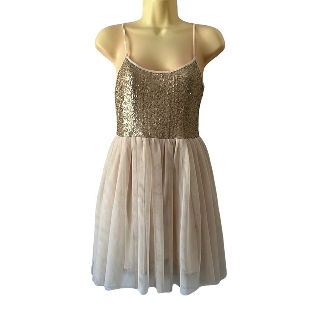 Abercrombie & Fitch Gold Sequin Ivory Tulle Dress Size Small Party Graduation